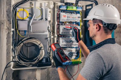 Electrician Working on a Circuit Breaker